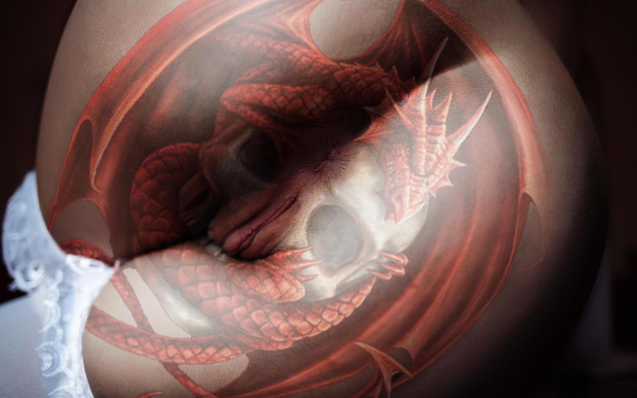 ass, pussy, nude, art, tattoo, anus, dragon, bodyart