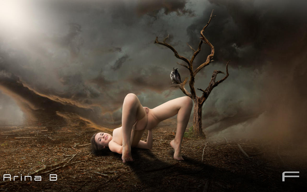 arina a, arina, fantasy, girl, teen, young, naked, sexy, tits, ass, vagina, pussy, shaved, legs, smile, outdoor, dark, owl, tree