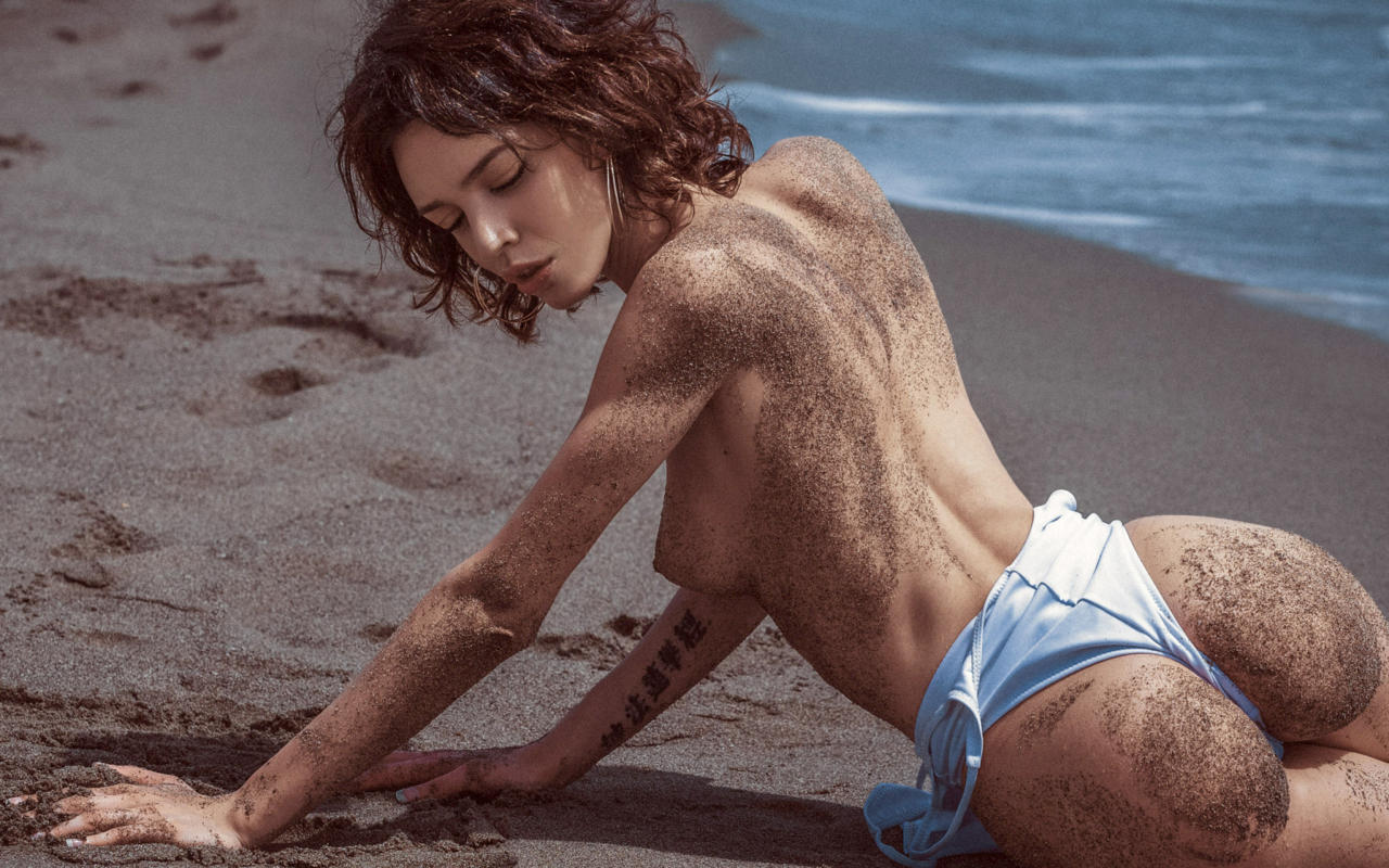 topless, sand, sea, ass, tits, dorty, beach, closed eyes