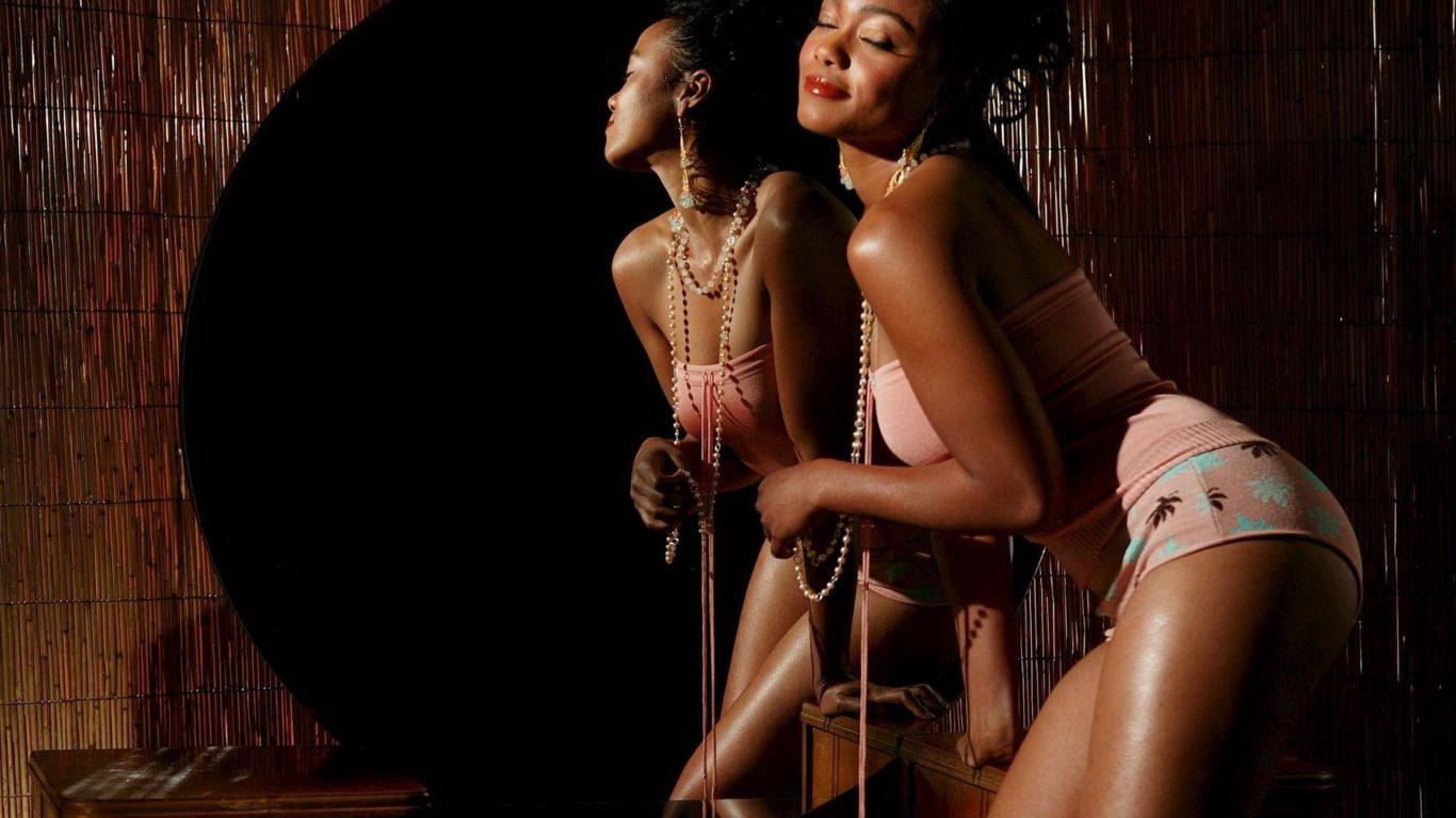 lingerie, black, smile, ebony