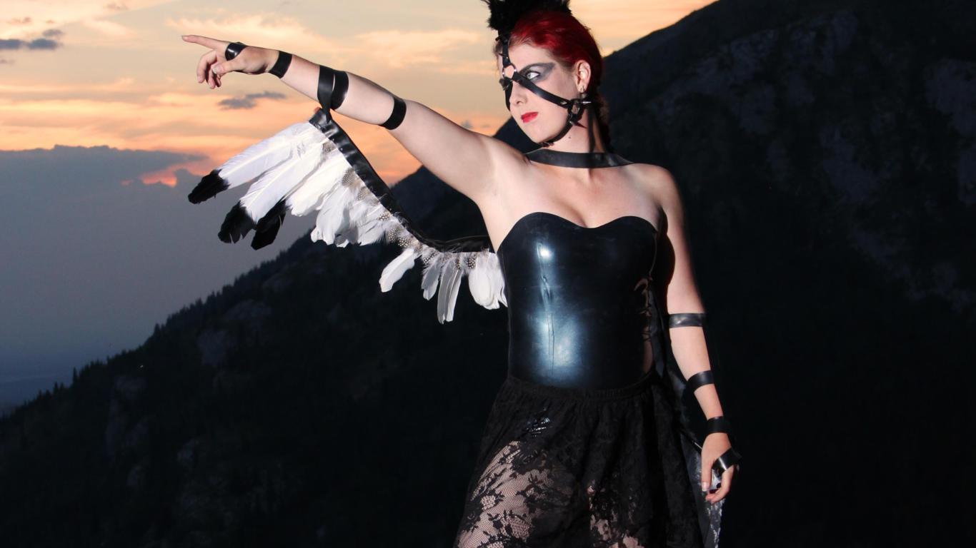redhead, model, slim, sexy babe, short hair, outdoor, phantasie, fancy dressed, latex, corset, c-tru, miniskirt, feathers, make up art, erotic, lexie rain, fantasy, fetish babe