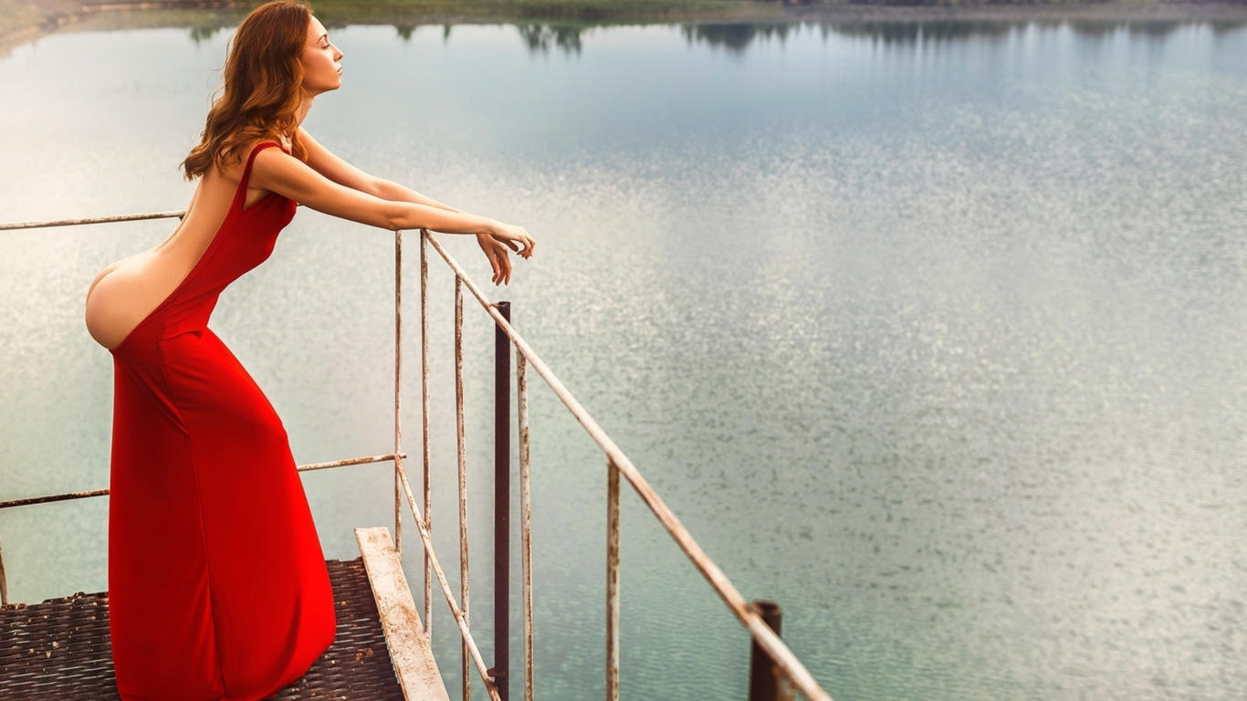 ass, red dress, red, portrait, sexy ass, red hair, artistic, hi-q