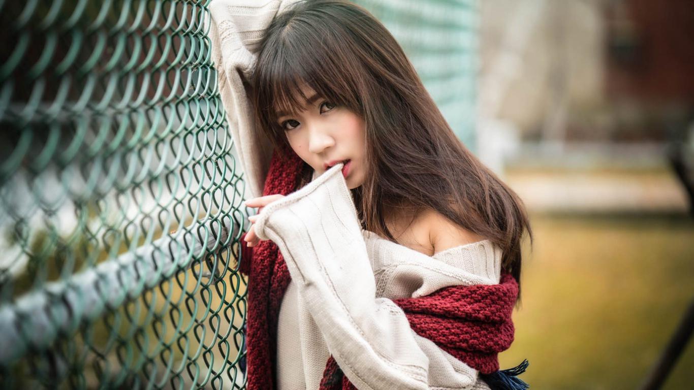 asian, cute, sweet, girl, long hairs, fence, brunette