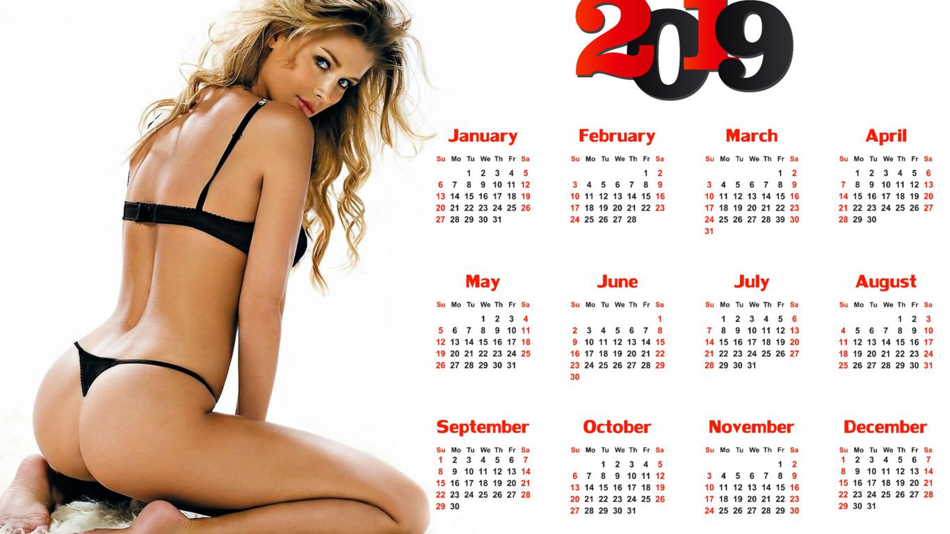 model, brunette, lingerie, bra, panties, thong, ass, 2019, calendar