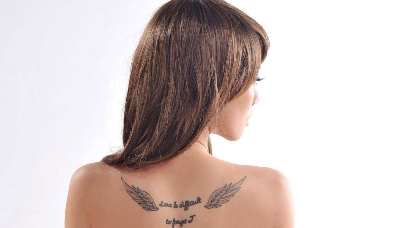fala li, brunette, tattoo, back, wings, asian