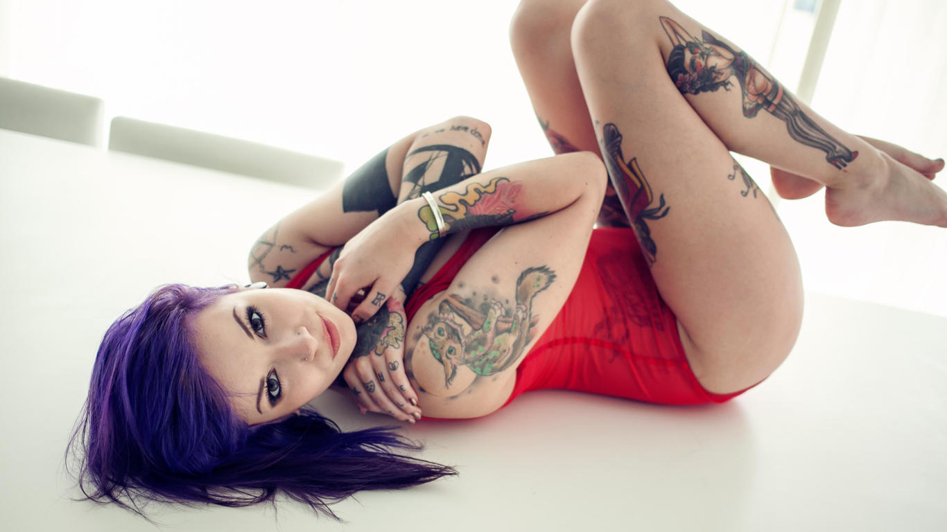 rebecca crow, katherine, suicide girls, tattoo, big  tits, purple hair