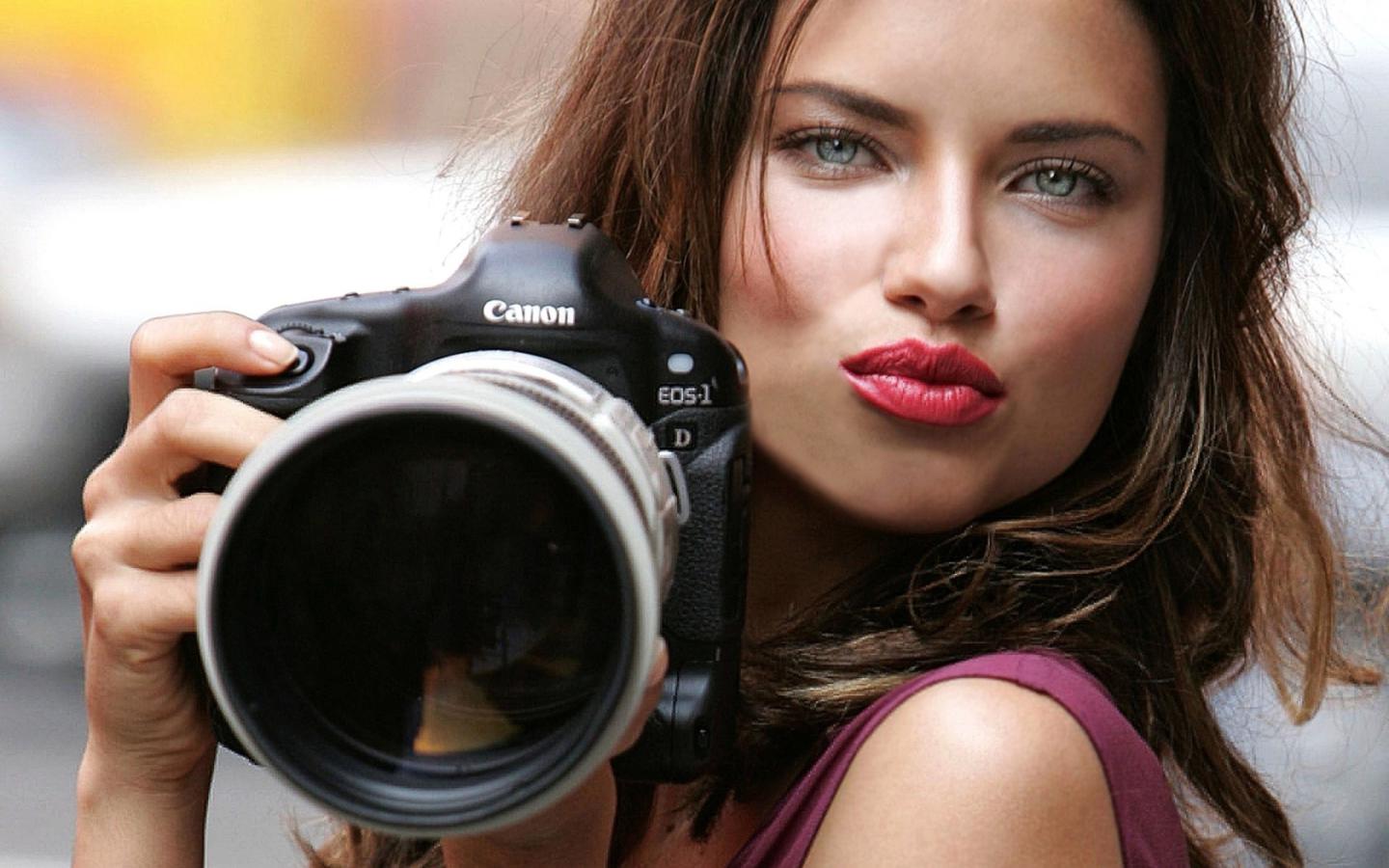 adriana lima, model, brunette, kiss, lips, camera, real celebs wall