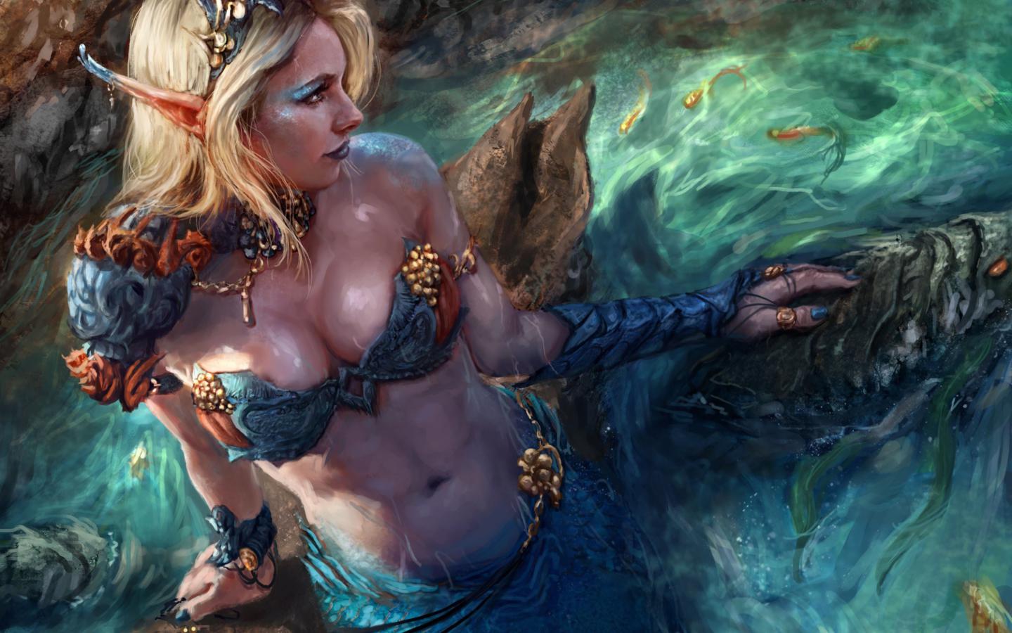 mermaid, blue, elf, crown