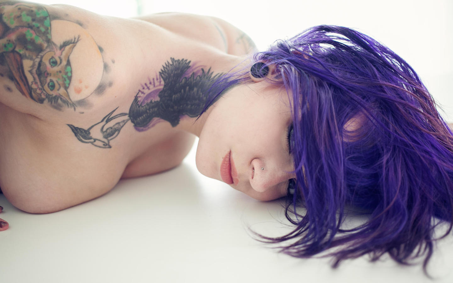 rebecca crow, katherine, suicide girls, tattoo, big  tits, purple hair, boobs, big tits