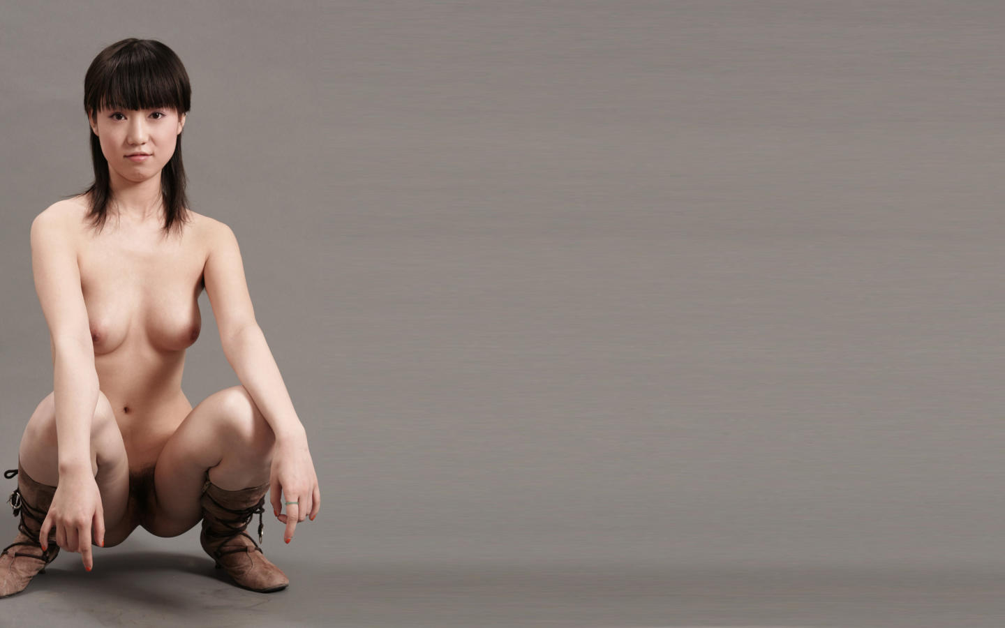 zhang a, asian, japanese, tits, smile, cute, pussy, naked, nude, boots, nipples, haired pussy, hairy