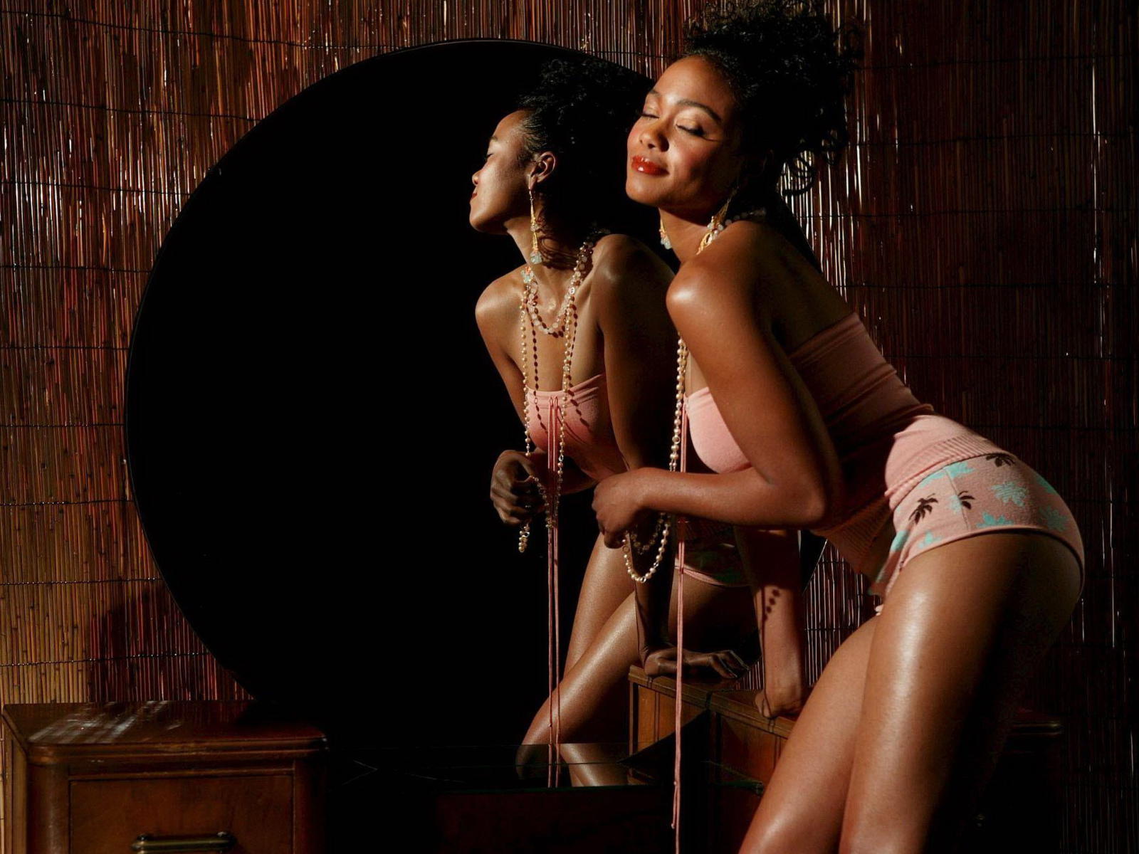 lingerie, black, smile, ebony