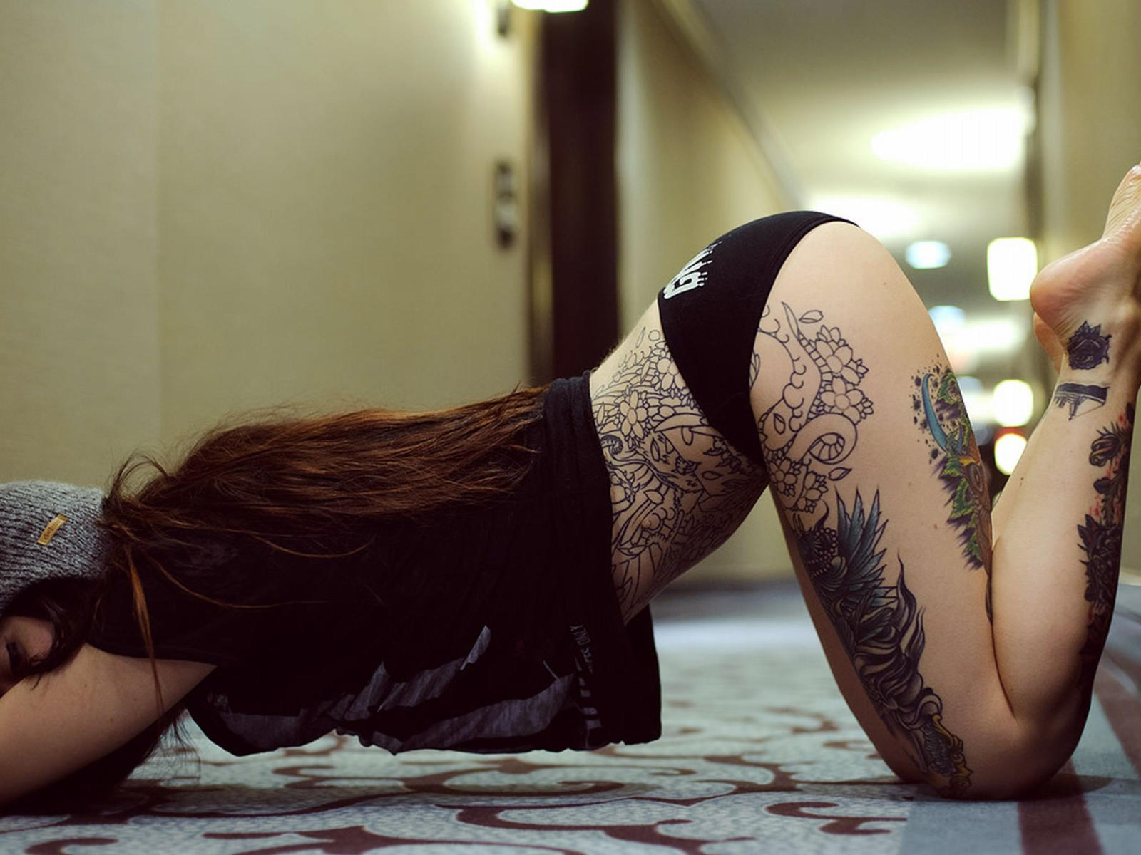 brunette, sexy girl, panties, tattoo, littlehuman, coreylala, emo, corey