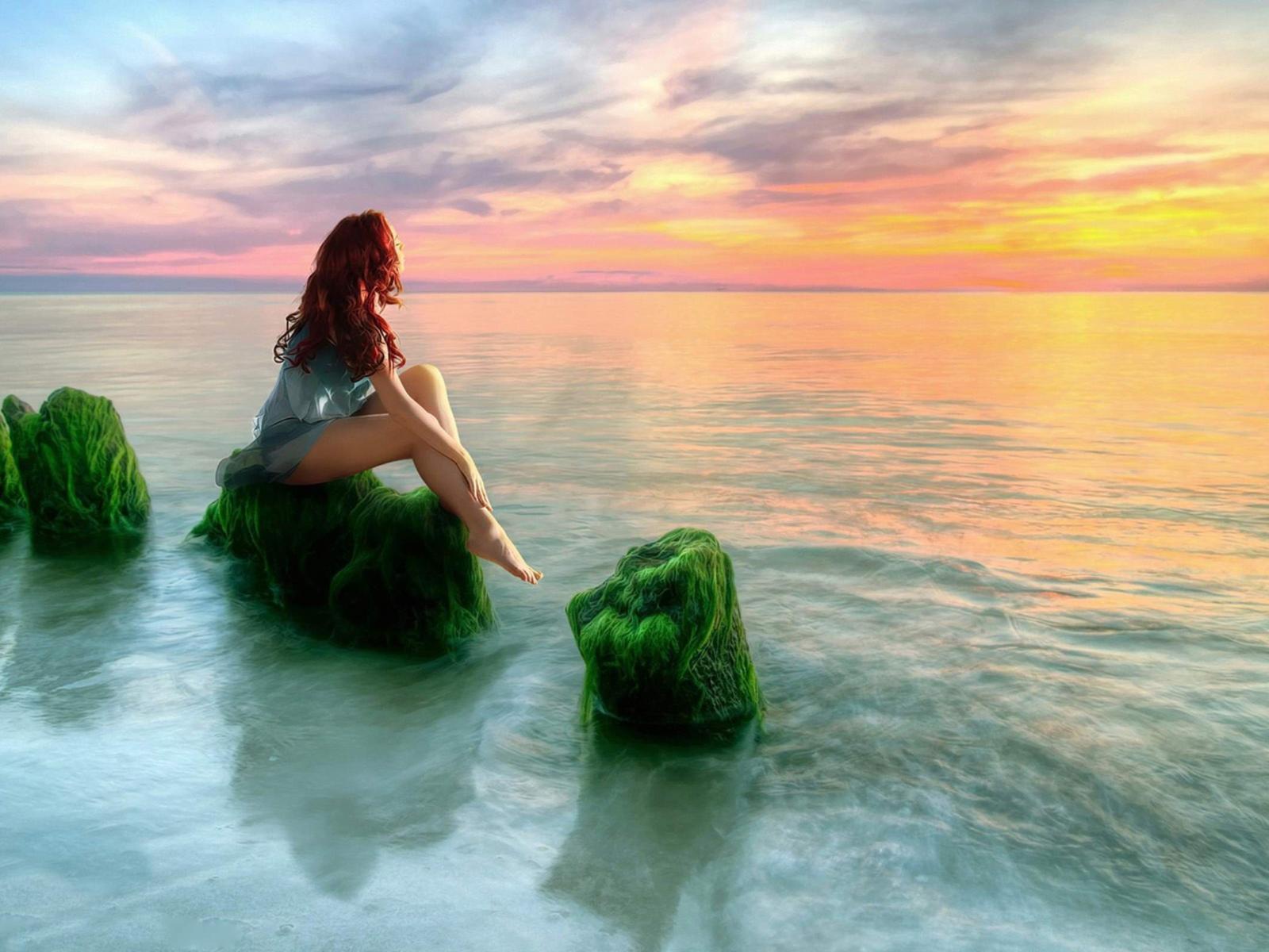 legs, sexy, redhead, lingerie, beach, fantasy