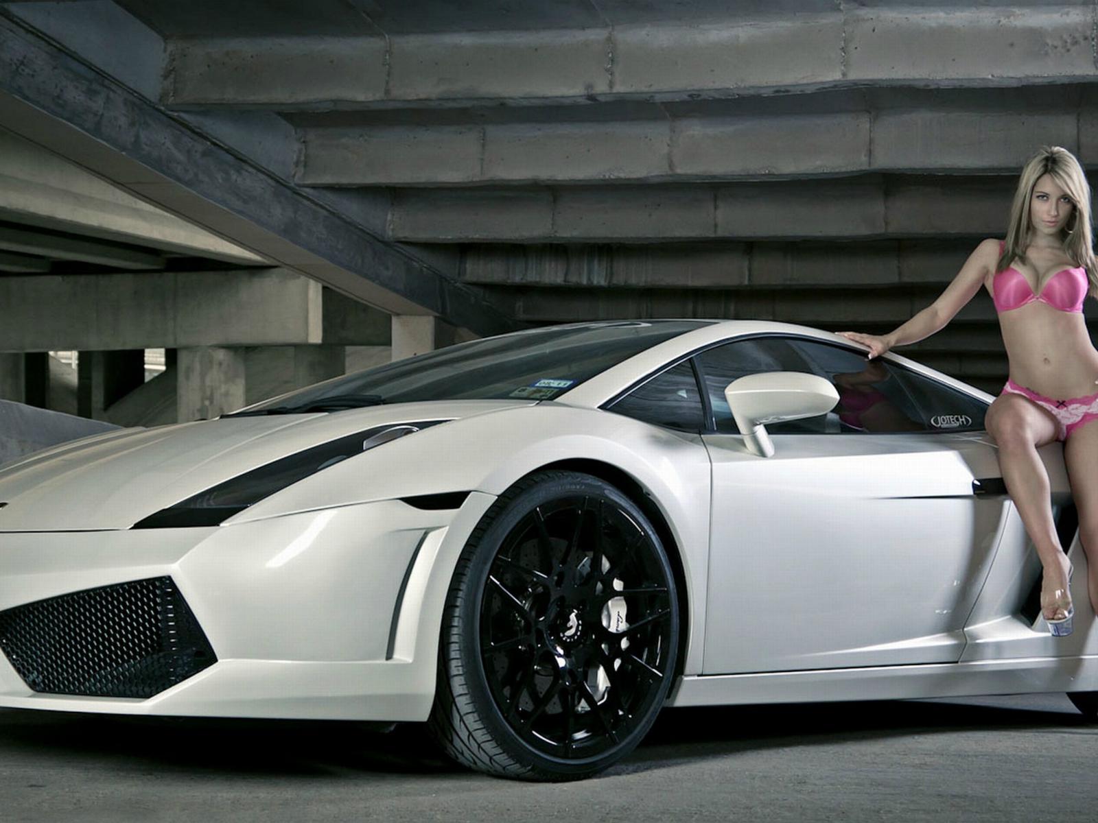 lamborghini, pink, blonde, model, lingerie, sports car