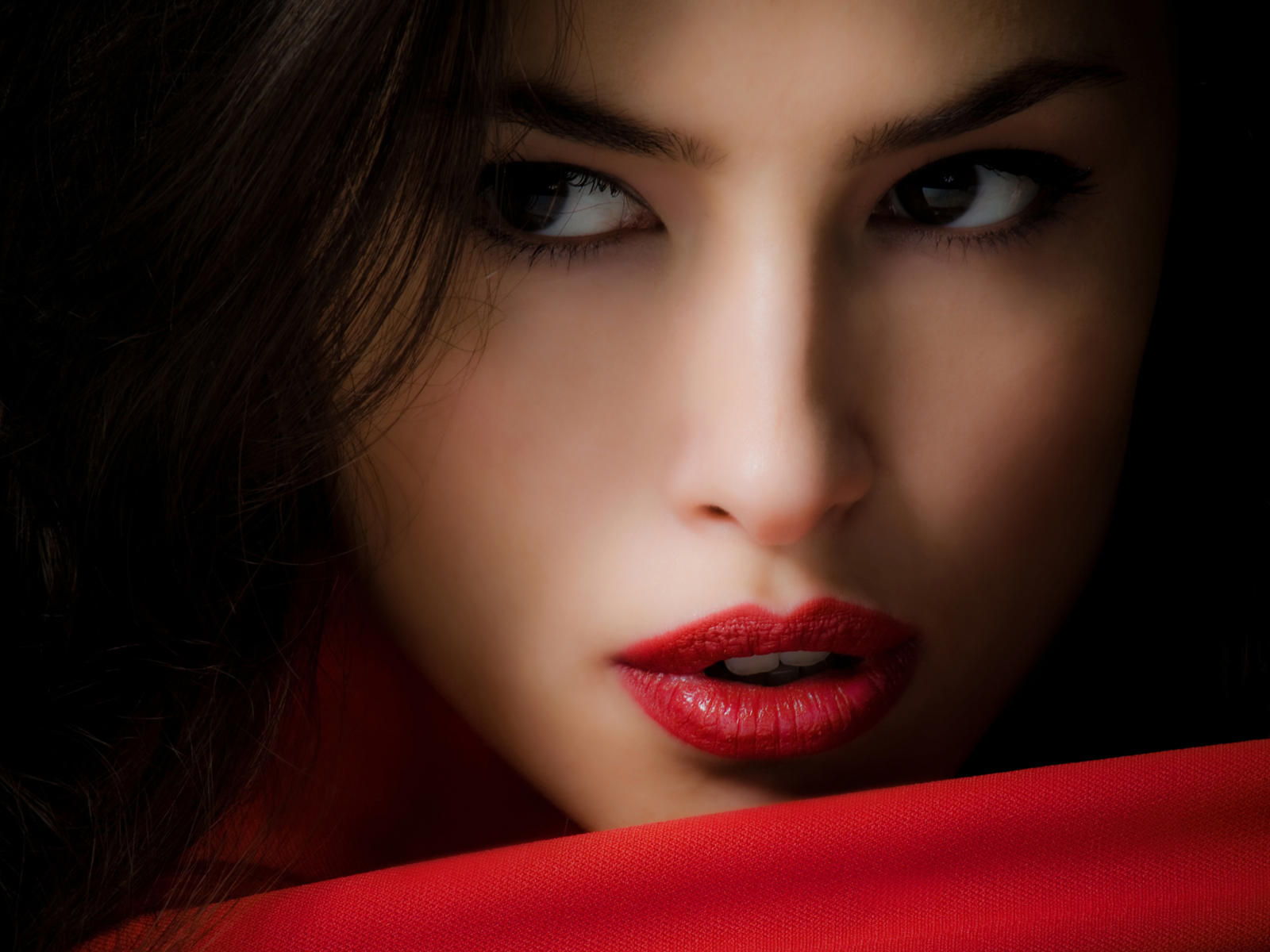 asian, girl, lips, face, red, hair