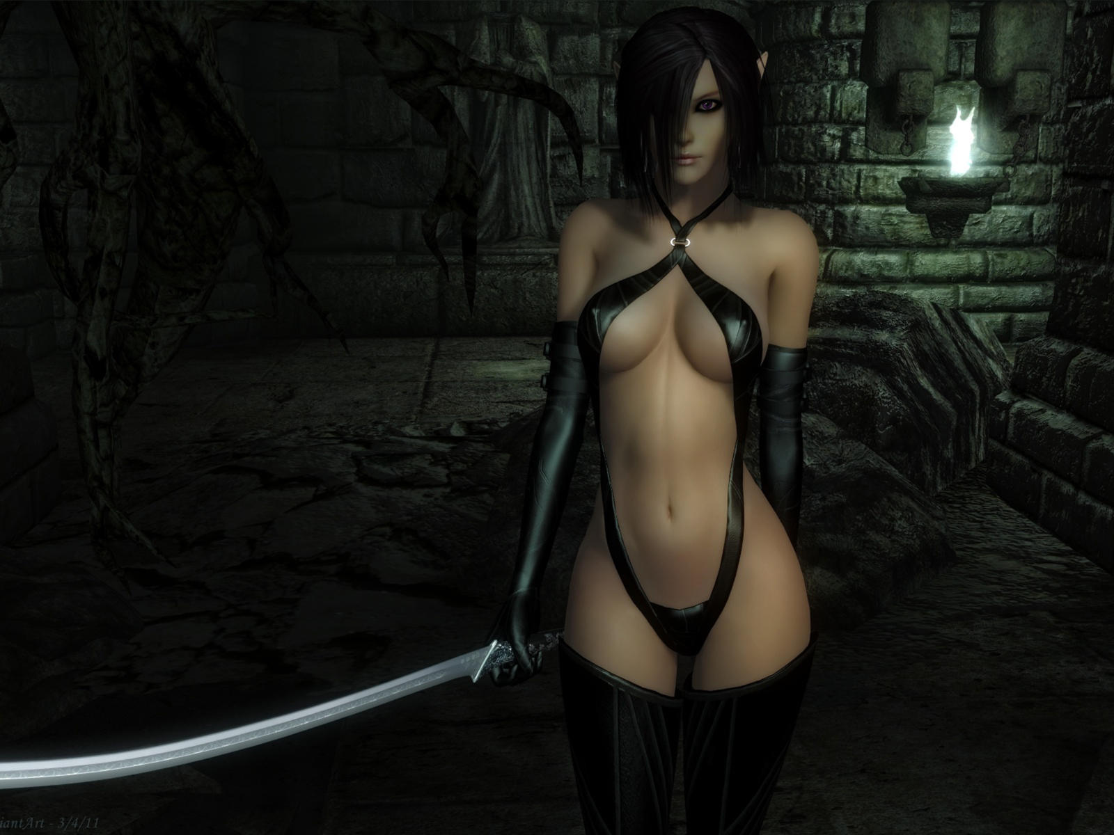 fantasy, girl, sexy, teen, sexy body, dark, artwork, cool, elf, evil, hot, cute, latex, boobs, boobies