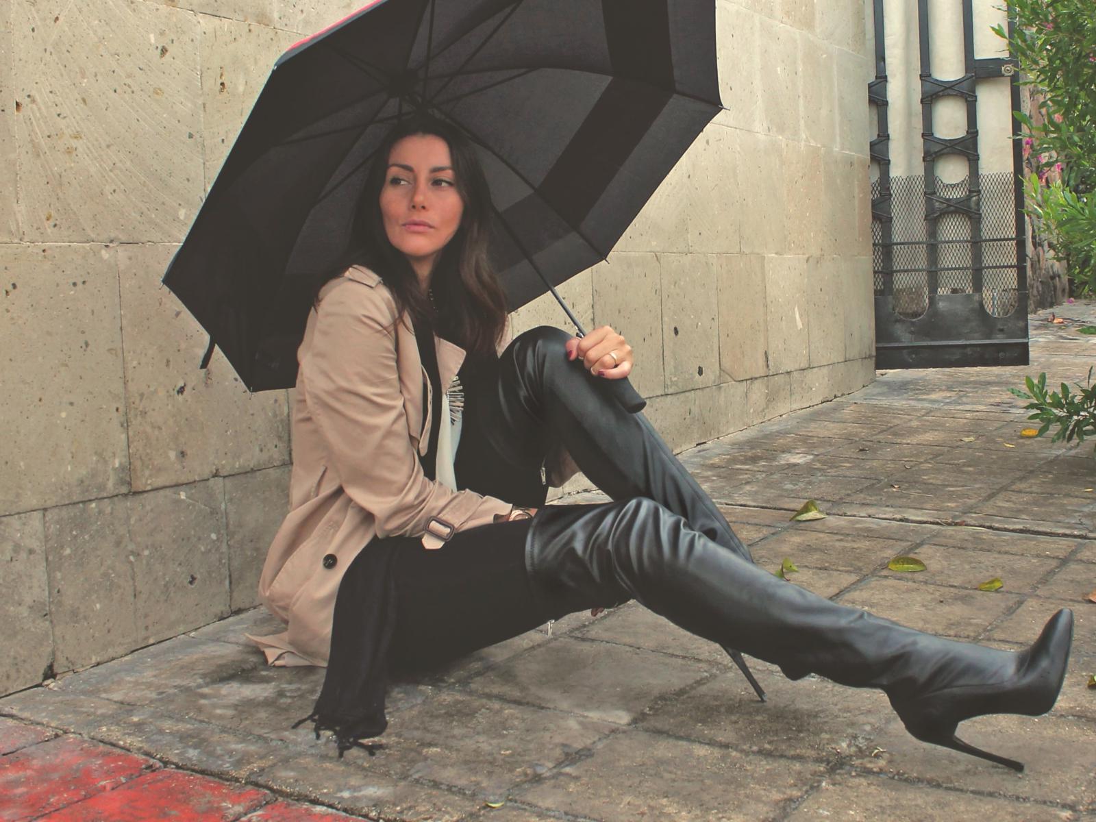 young, slim, brunette, amateur, model, sexy babe, long hair, tight clothes, leggings, outdoor, overknee, leather, high boots, casual wear, umbrella, homemade, boots, fetish babe, overknee boots, babes in boots