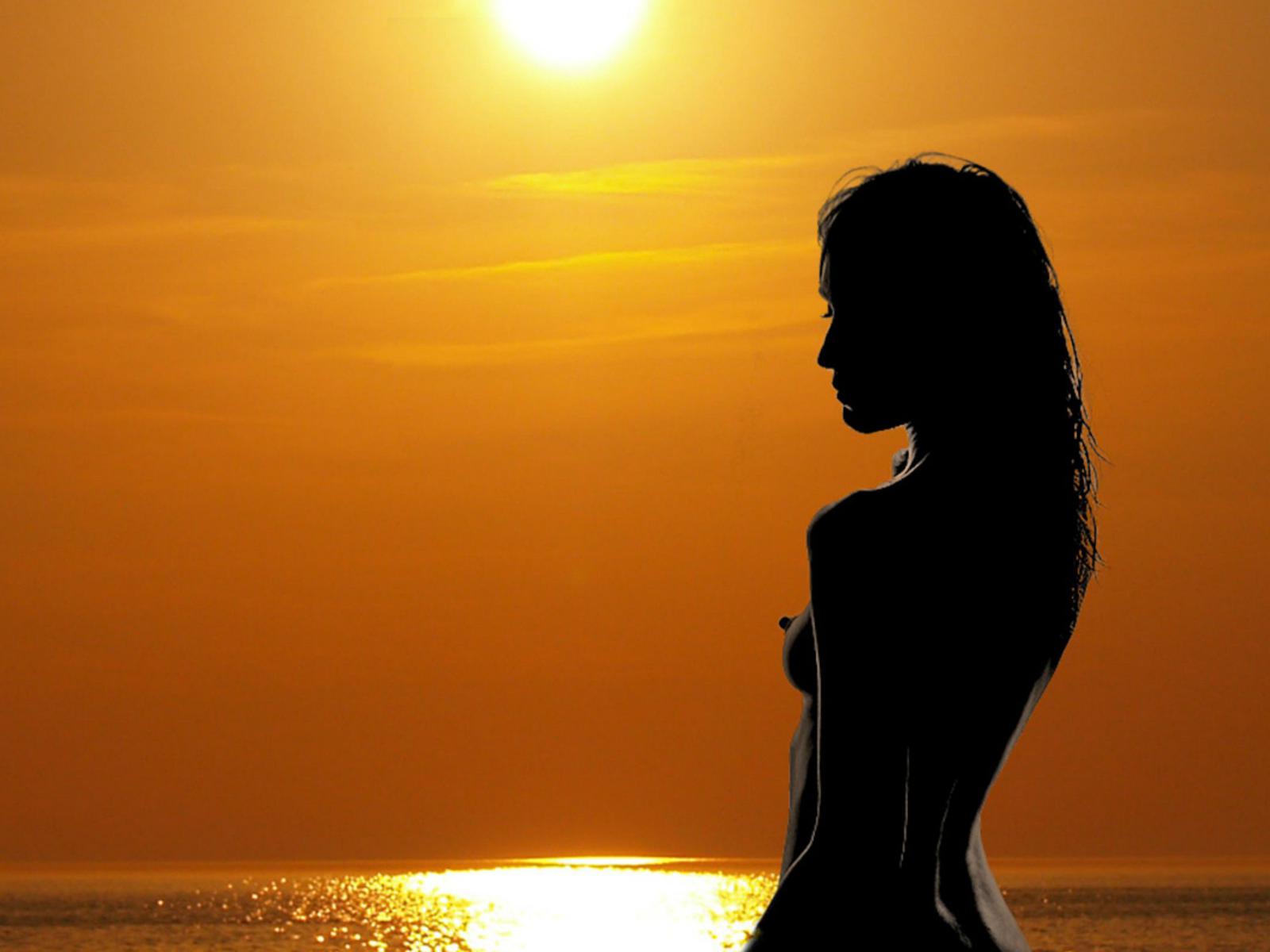 amateur, hard nipples, naked, perfect tits, silhouette, sunset