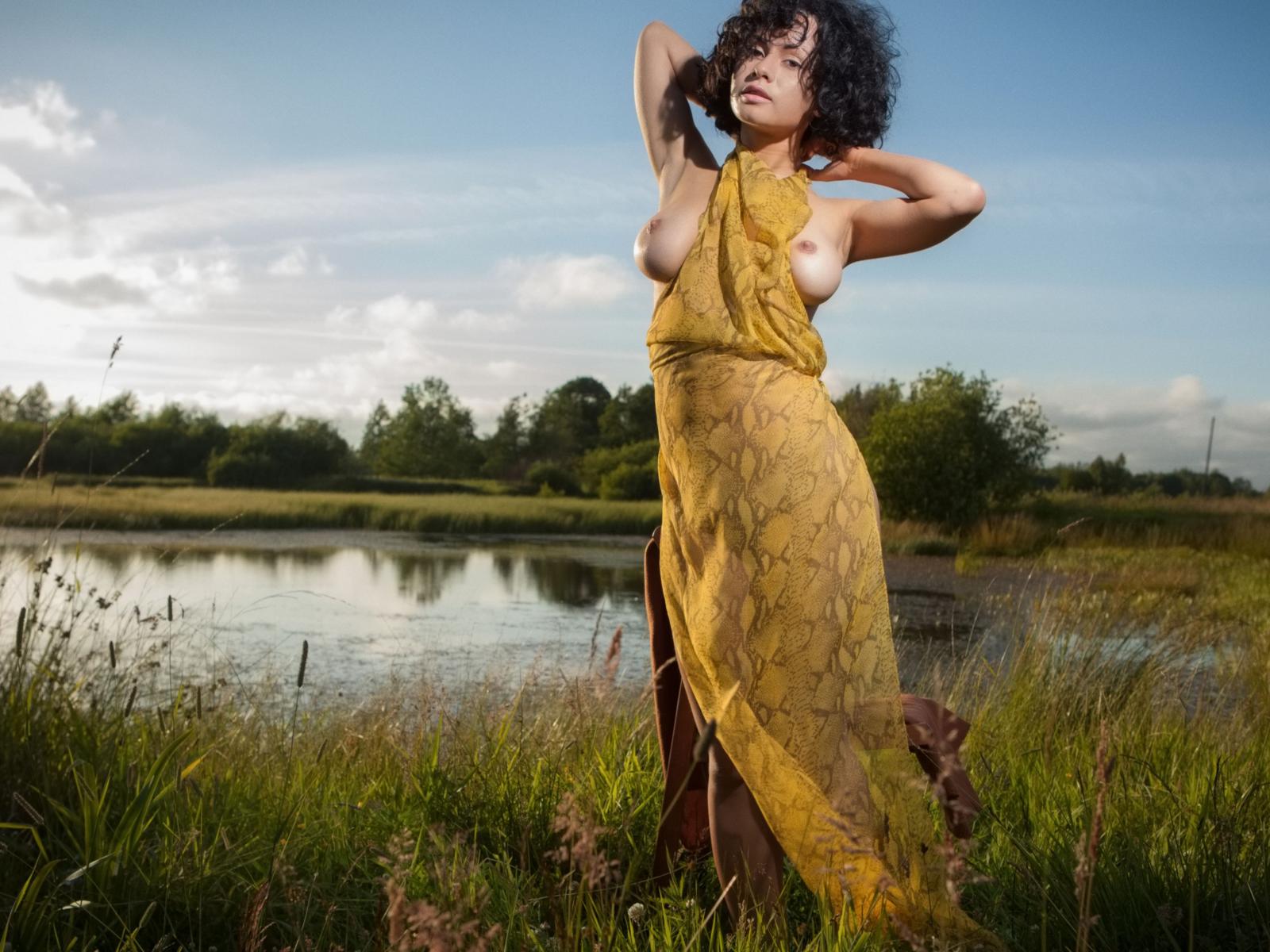 model, young, beautiful, outdoors, scenic, clouds, lake, boobs, tits, pammie lee