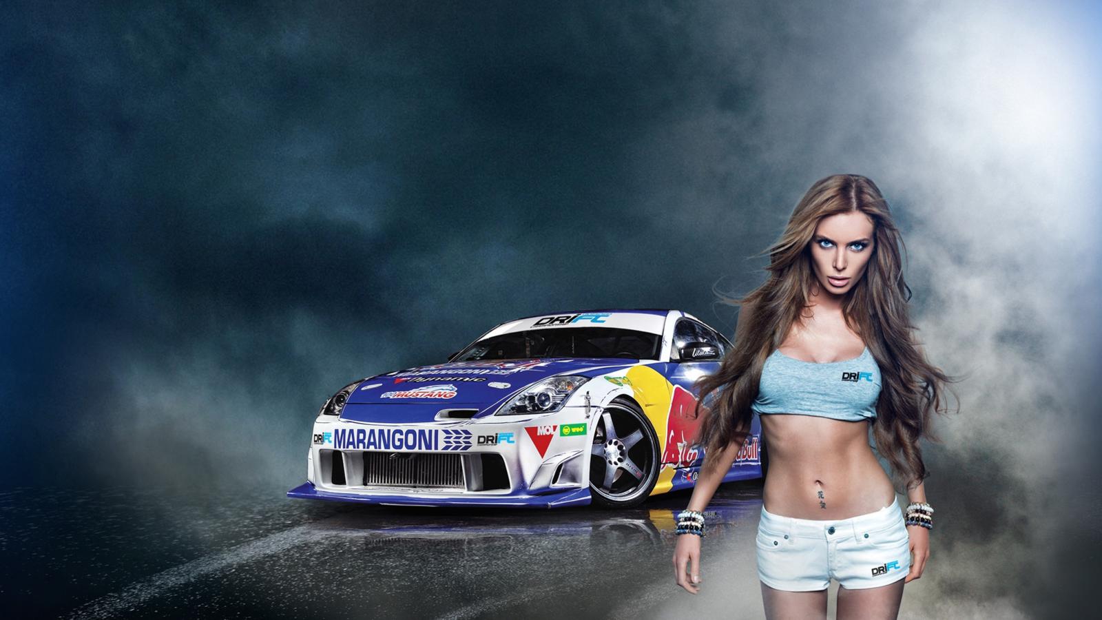 babe, model, tuner, blue eyes, mini skirt, nissan 350z, drift car, racing