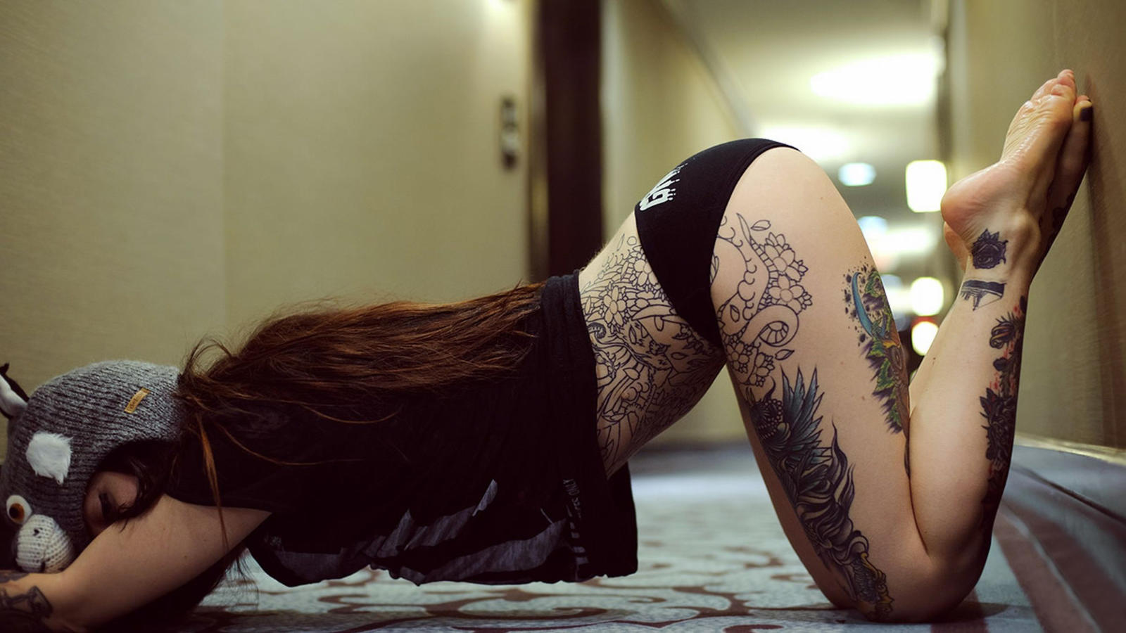 brunette, sexy girl, panties, tattoo, littlehuman, coreylala, emo, corey