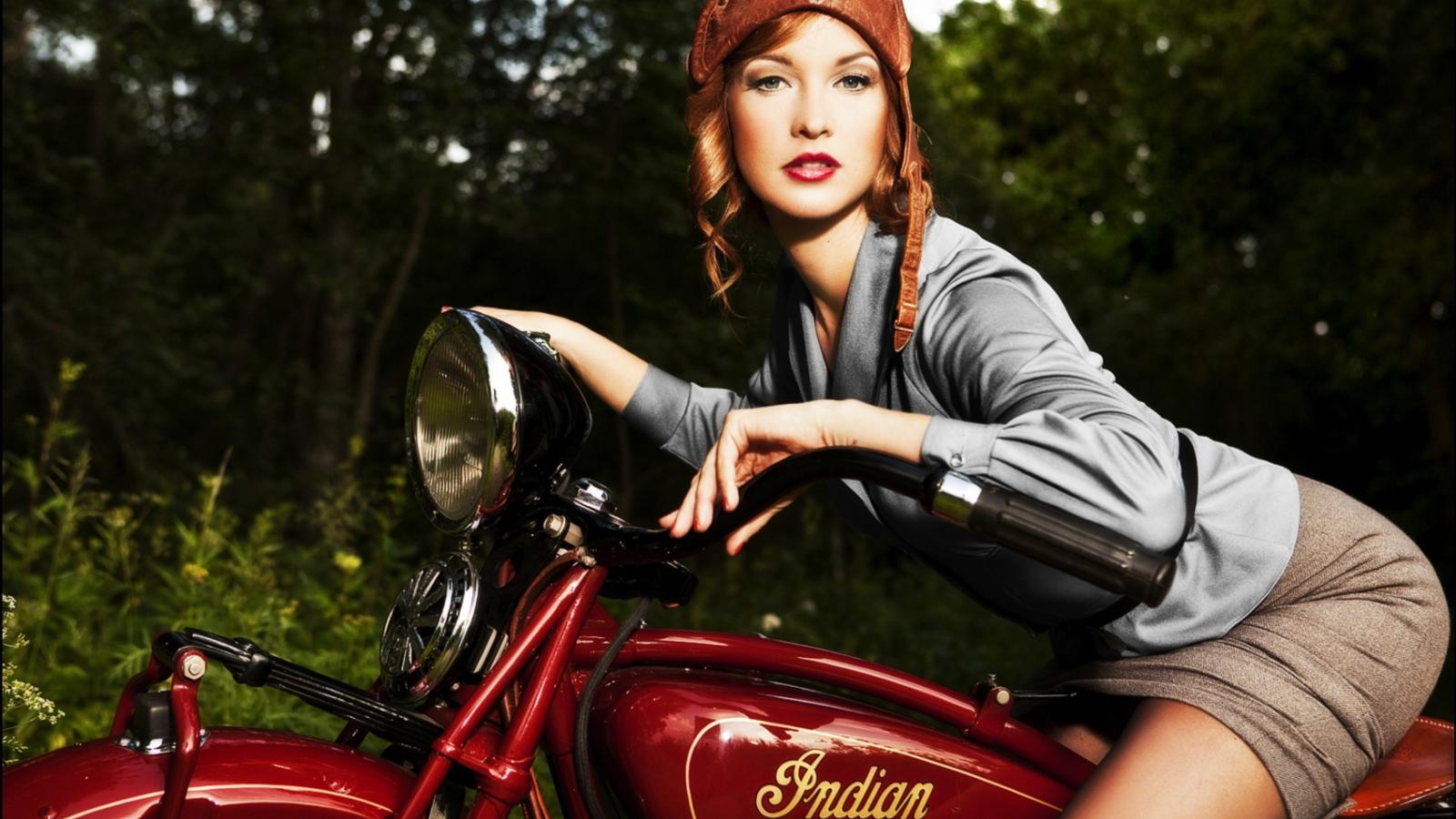 brunette, model, sexy babe, close up, eyes, face, erotic, pin up, motorbike, retro, posing, sitting, sexy dressed, smile, red lips, pin up style