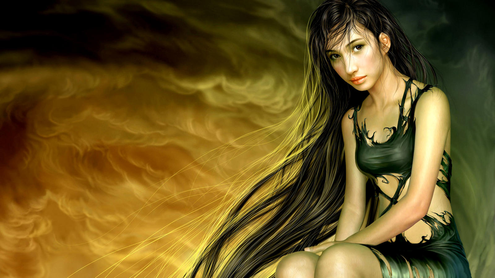 women, art, black hair, long hair