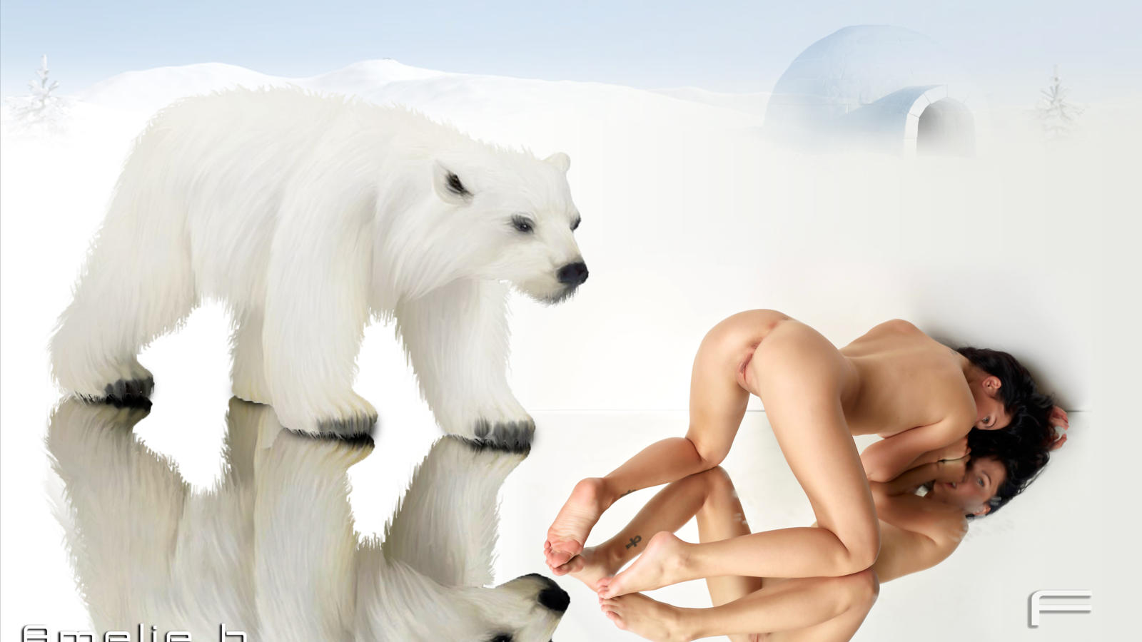 amelie b, xxx walls, girl, young, lovely, hot, brunette, model, nude, sexy, ass, butt, pussy, labia, shaved, feet, ice, bear