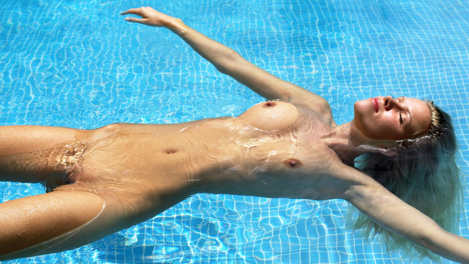 marketa, blonde, shaved, pool, pussy, big tits, boobs, nipples, tanned, wet, shaved pussy