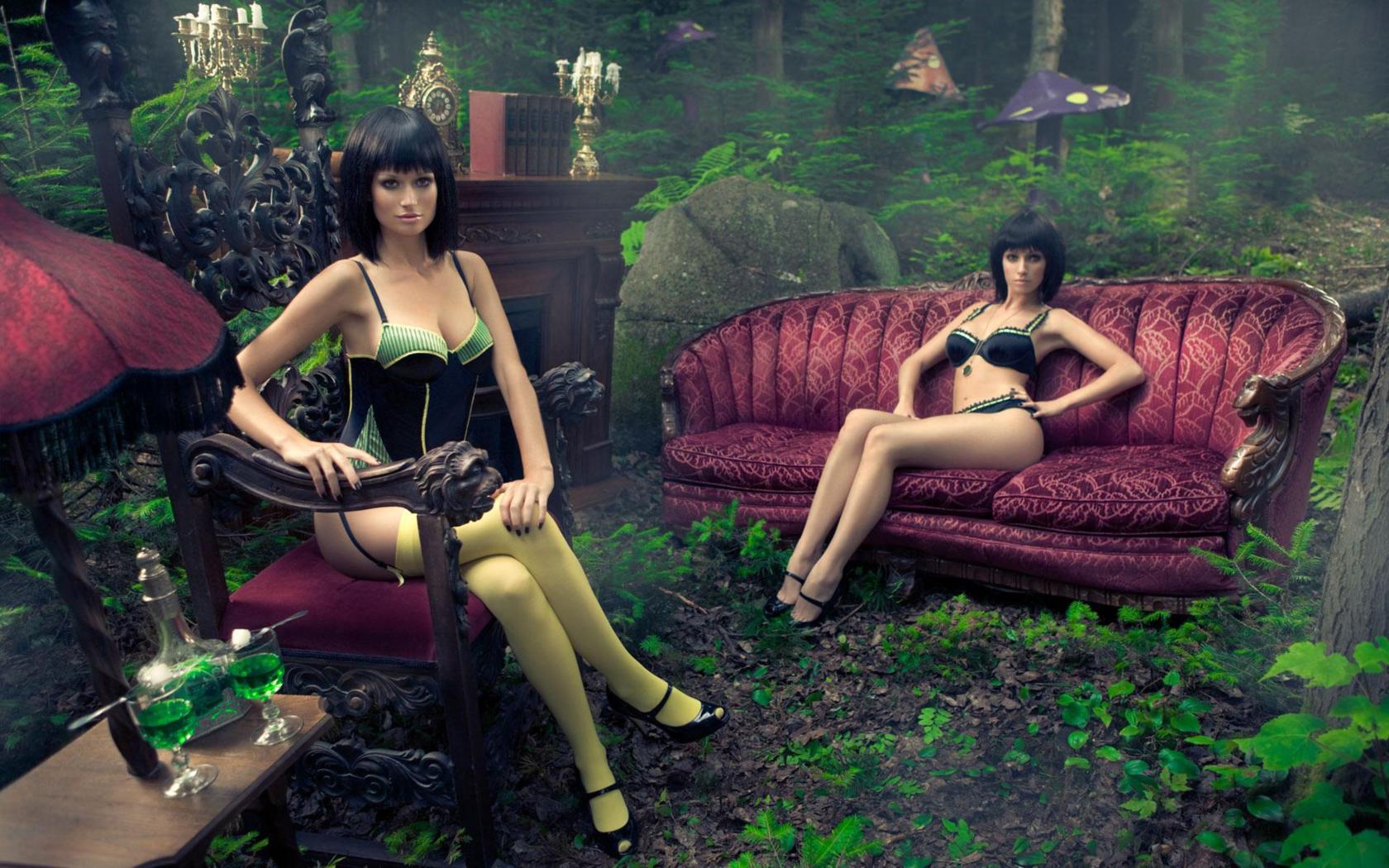 brunette, lingerie, hot brunette sisters