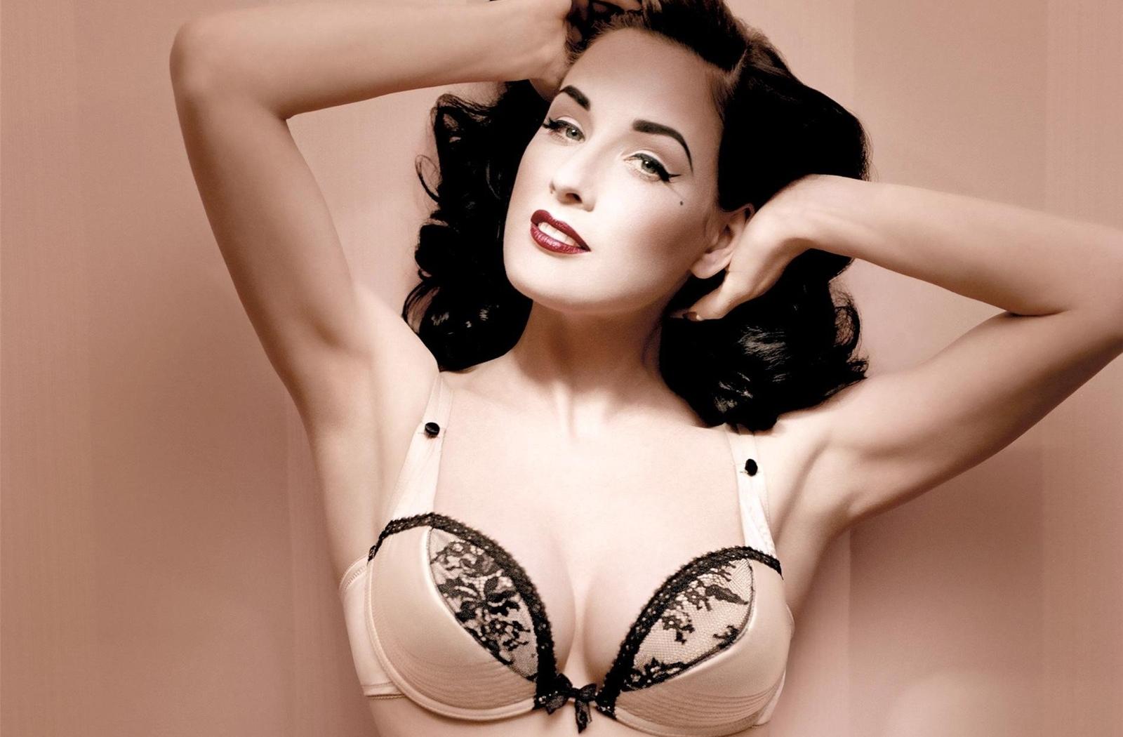 brunette, lingerie, dita von teese, international burlesque star, dita, playmate, dancer, bra, retro, pin up, smile, sexy