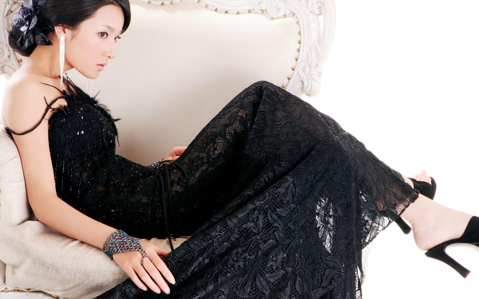 asian, brunette, dress