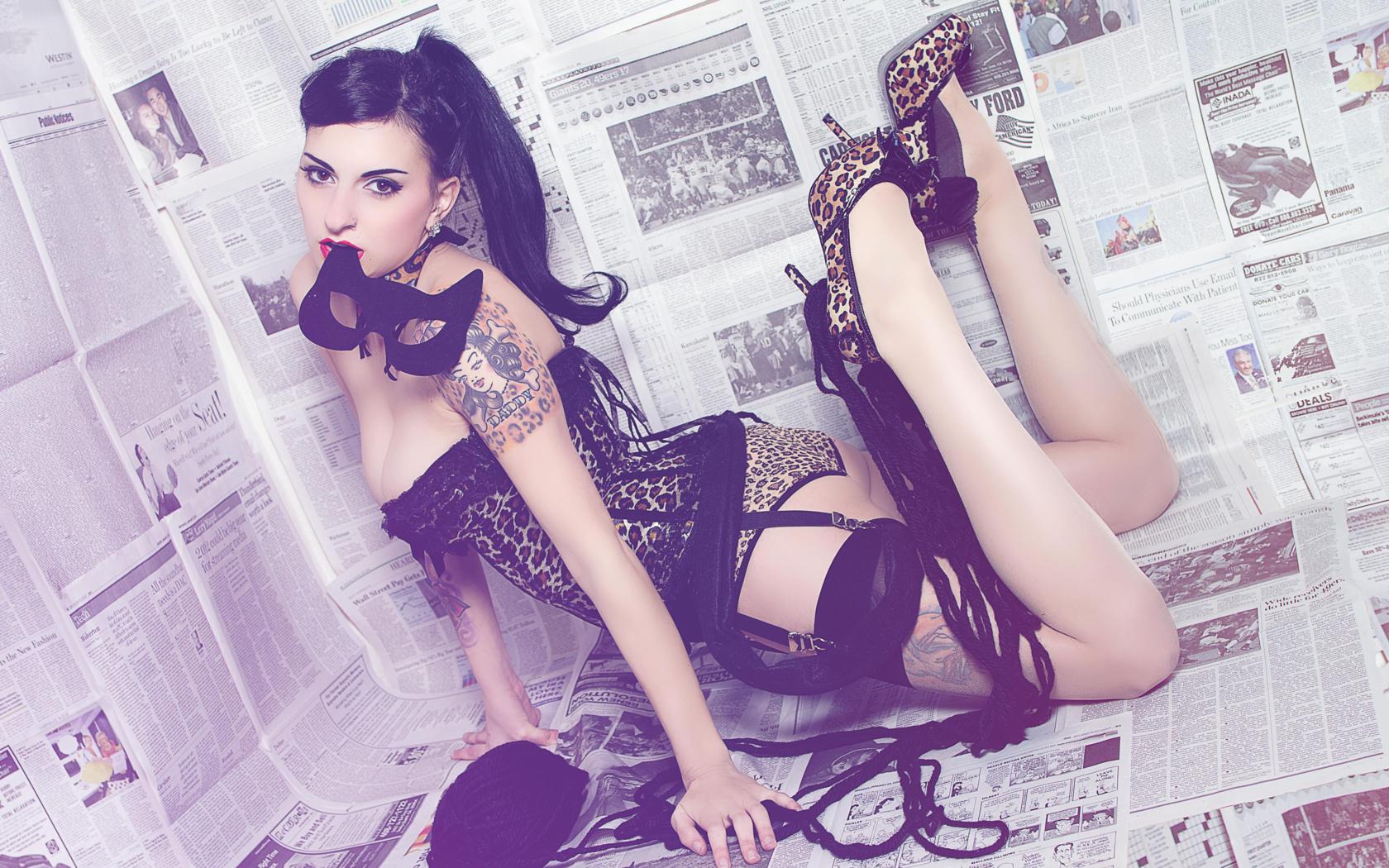 olivia dantes, young, brunette, alternative, tattoo, model, slim, sexy babe, long hair, posing, kneeling, sexy dressed, leopard, lingerie, stockings, legs, high heels, open toe, fancy, pin up, erotic art, hi-q, lingerie series, olivia, tattoos