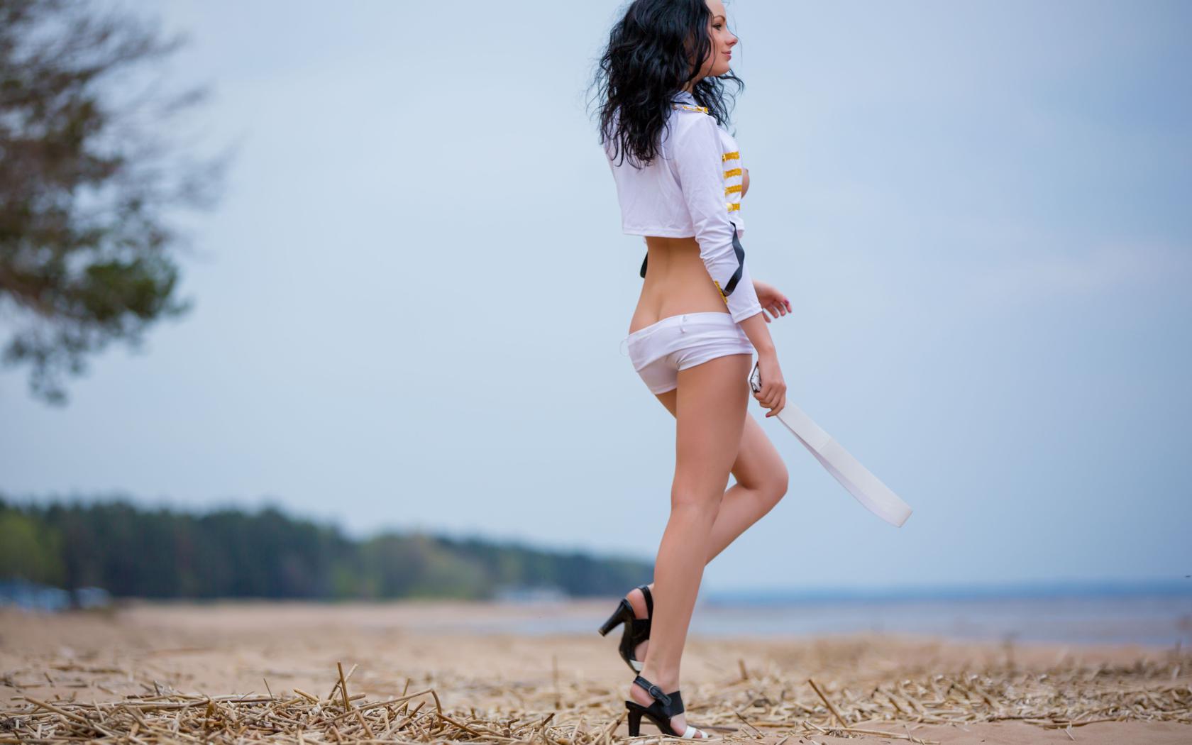 katie, brunette, sexy girl, adult model, sexy shorts, sexy legs, sandals, wild hair, outdoors, :), beautiful