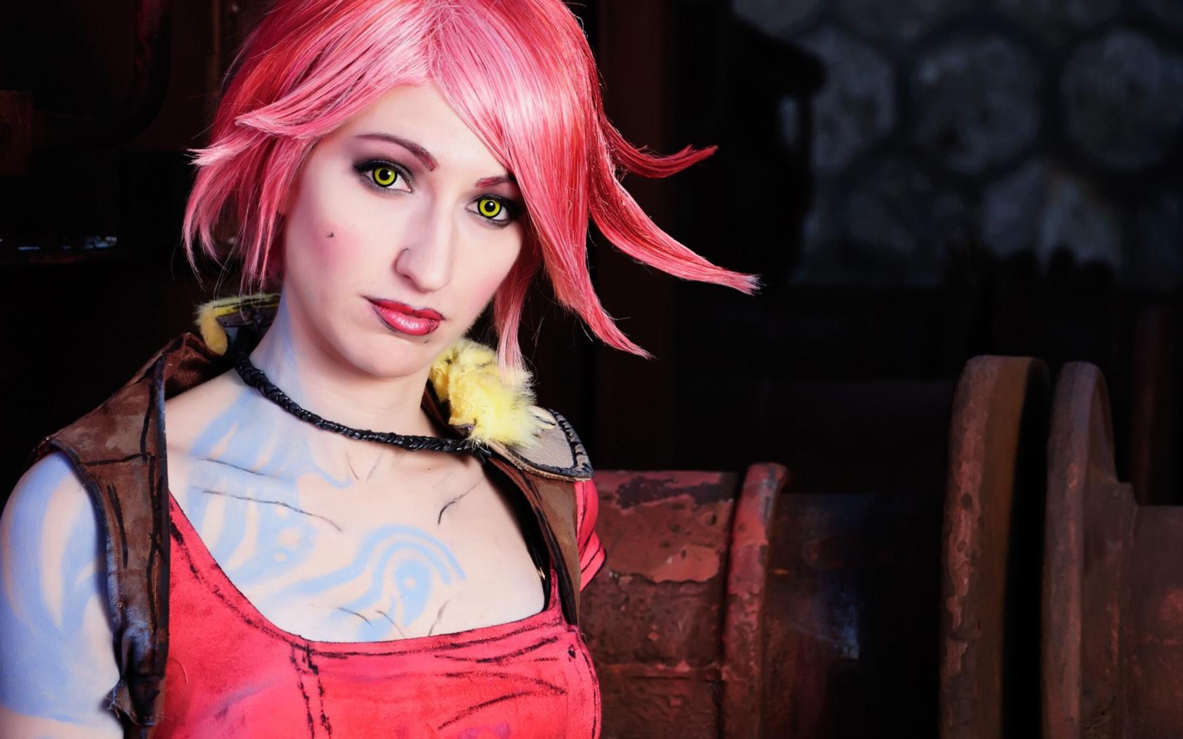 charlotte louisa, cosplay, moran lilith, hair, pink hair, 4k