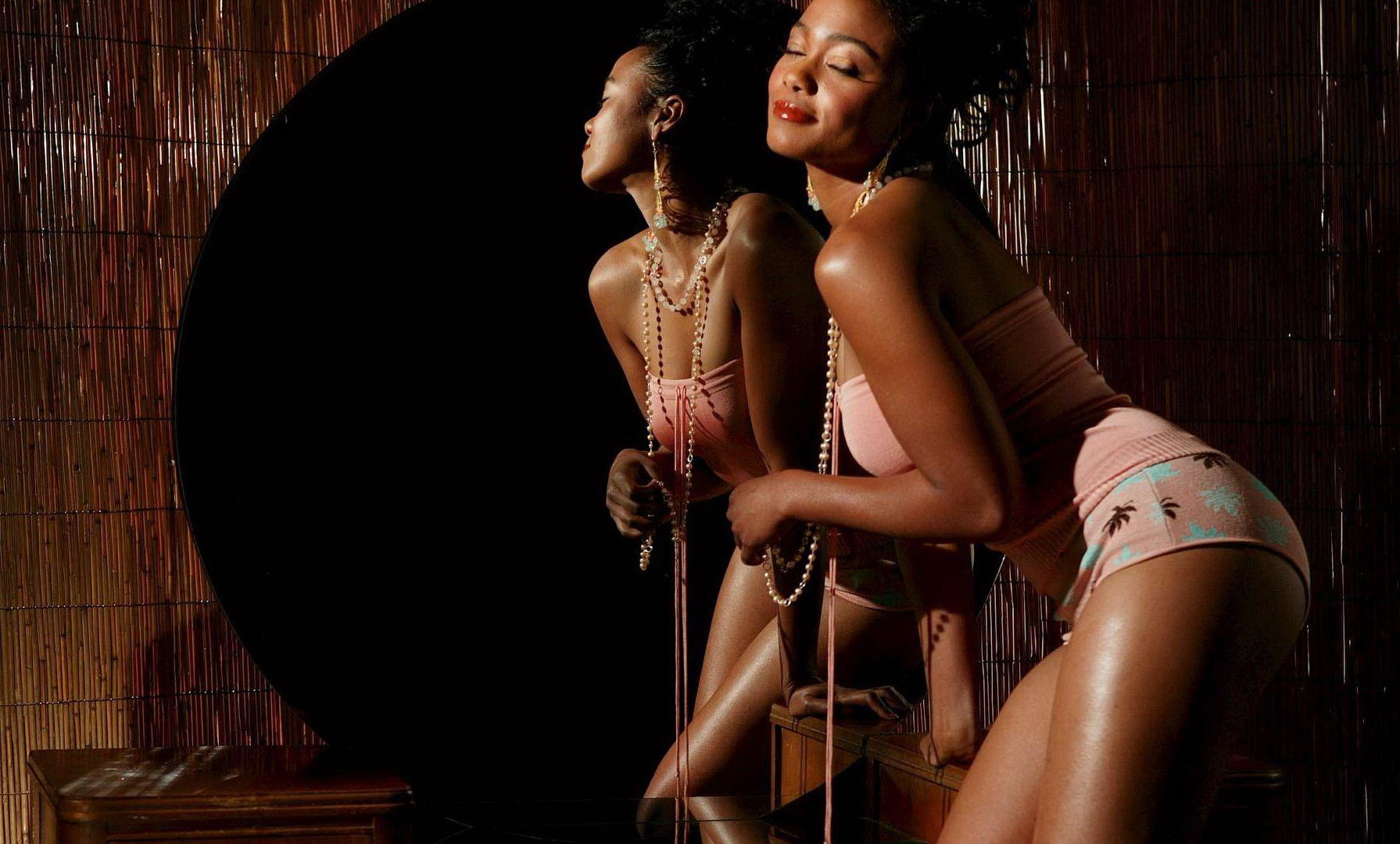 lingerie, black, smile, ebony