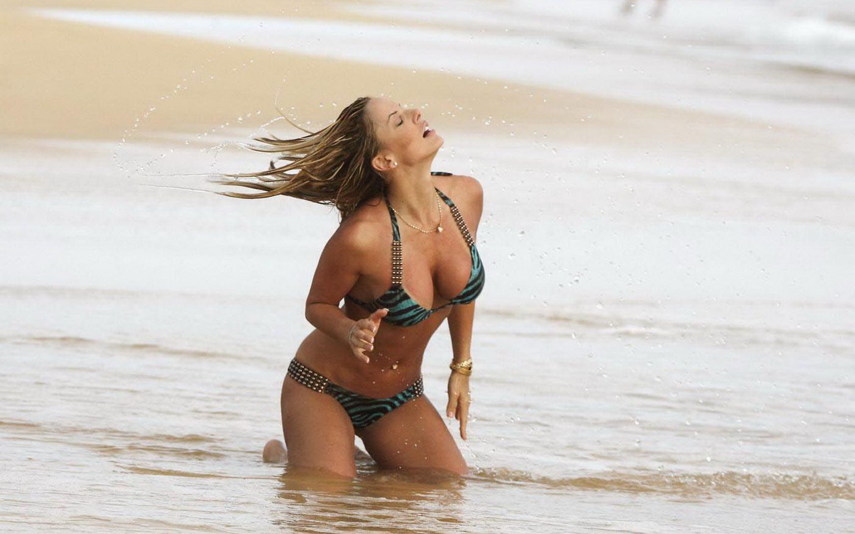 wet, bikini, brunette, sexy, sea, beach, sand