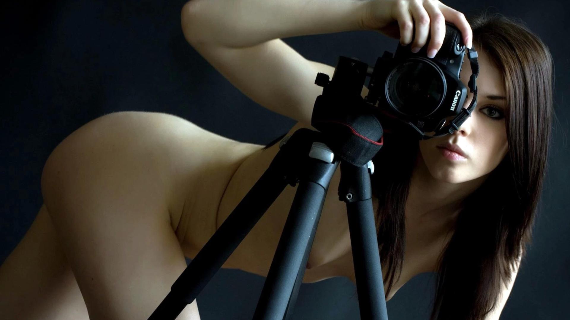 brunette, nude, photographer, camera