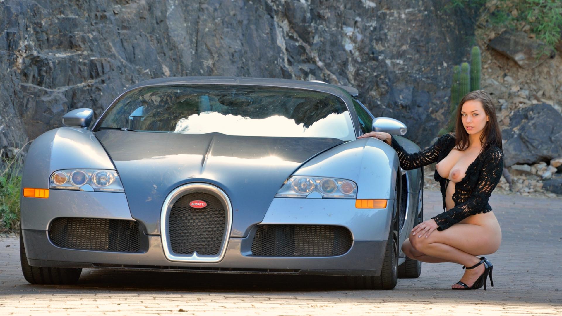 ass, big tits, brunette, bugatti, car, high heels, madi meadows, semi naked