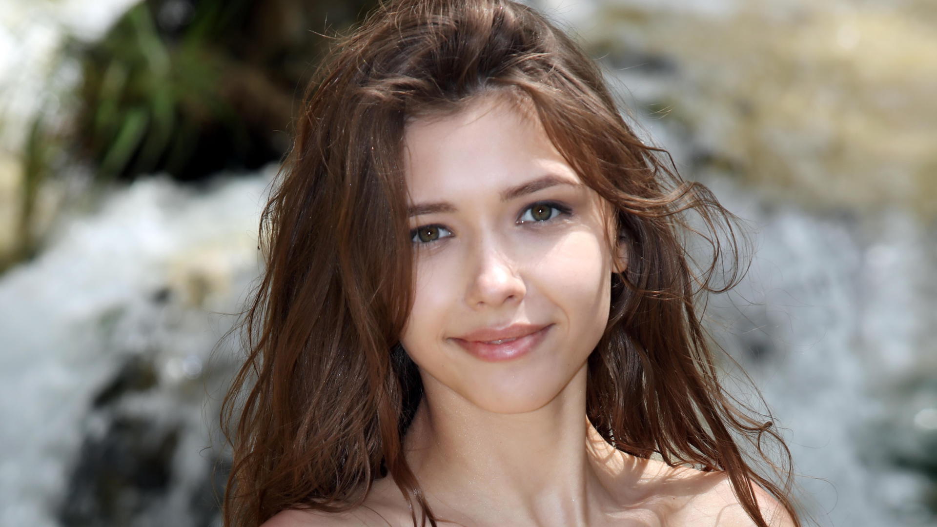 mila, mila azul, brunette, water fun, teen, young, waterfall, face, eyes, mia i, milla, milla d, milla y, milla azul