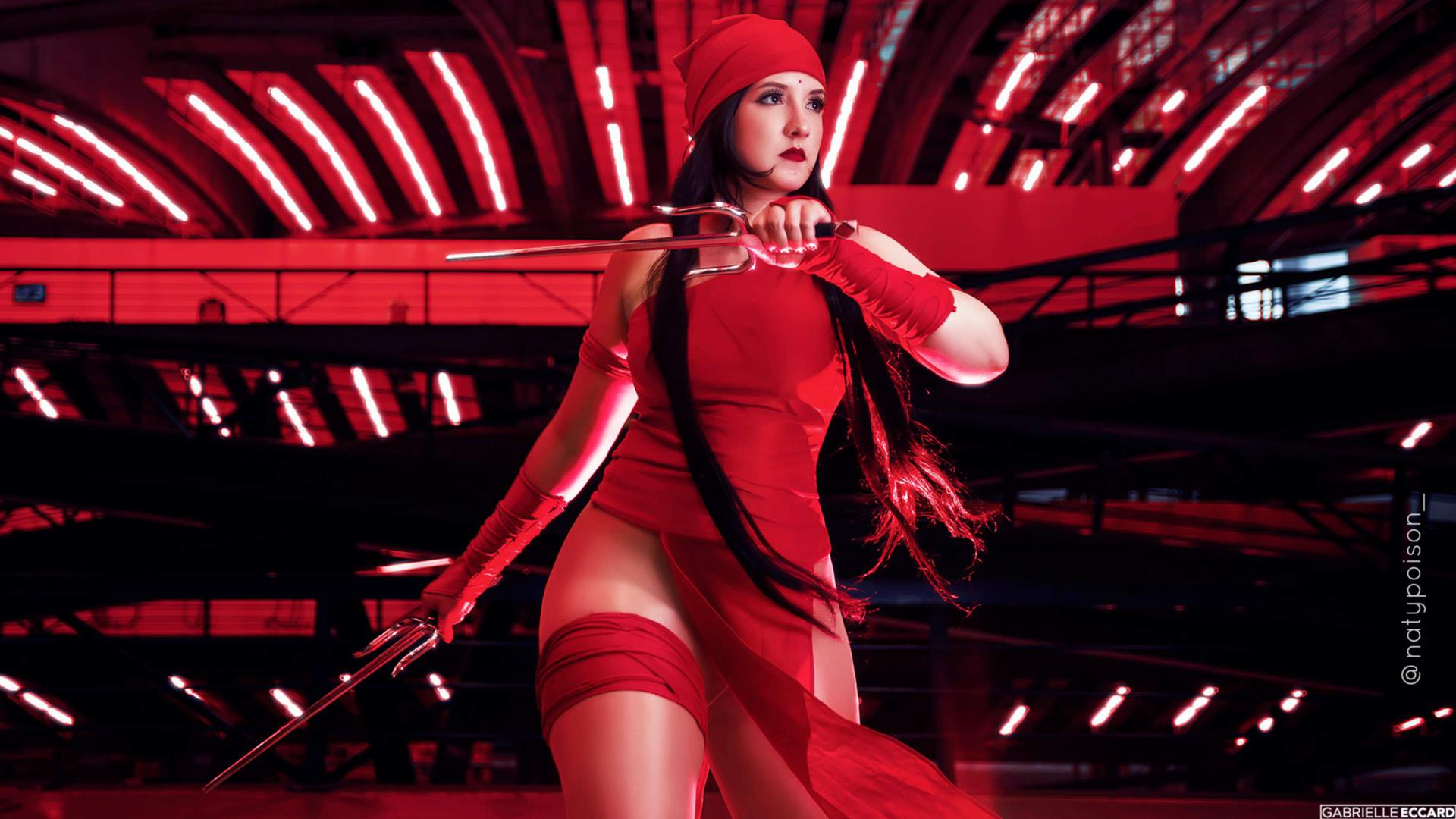 naty poison, brunette, cosplay, babe, electra, elektra natchios, sai, sexy dressed, erotic, fantasy, assasin