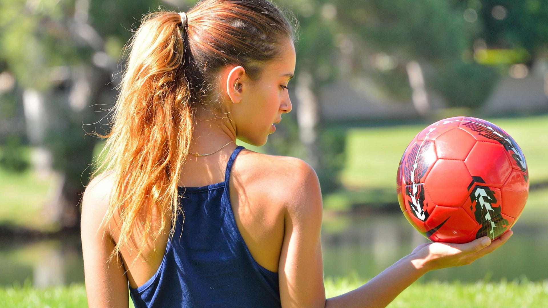 redhead, sport, basketball, outdoor, young girl, ball
